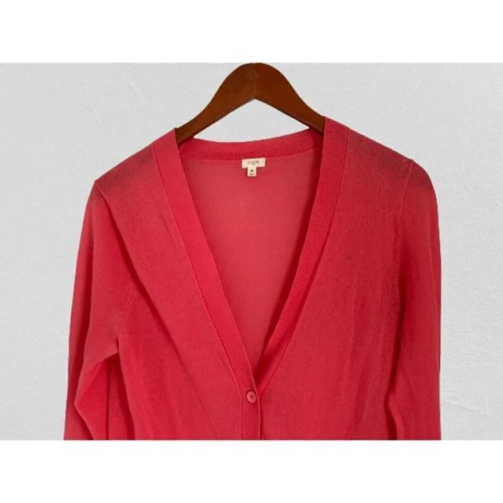 J.CREW Knitted Cardigan Button-up Cotton Blend in Pink/Red Front Pockets Size Me